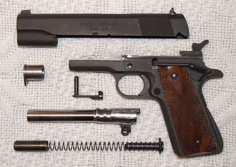 1911 Milspec, field stripped (Wikimedia image)